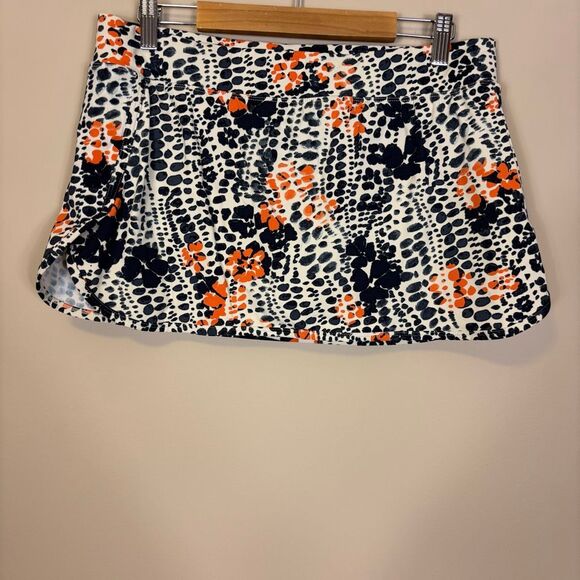 Garnet Hill Black with Orange Spot Print Swimsuit Skort 10 - Picture 1 of 5